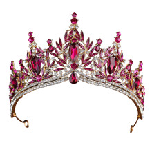 Trendy Crystals and Rhinestones Tiaras for Women-Rose Red