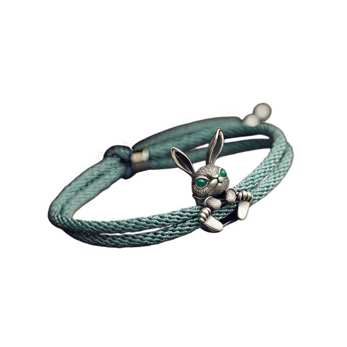 Playful Rabbit Shaped Pendant Alloy Bracelet With-Green
