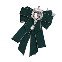 Stylish Rhinestones Bows Pin Big Bowtie Neck Tie-Black Green