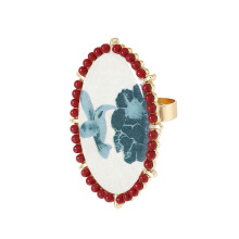 Oversized Oval Shape Flower Bird Pattern Ring-Section 1