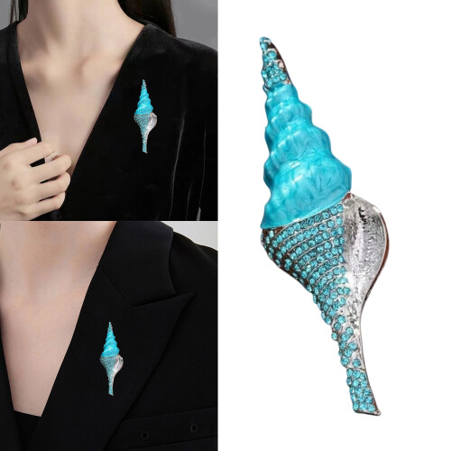 Vintage Conch Brooch Elegant Rhinestones Design-Blue 2