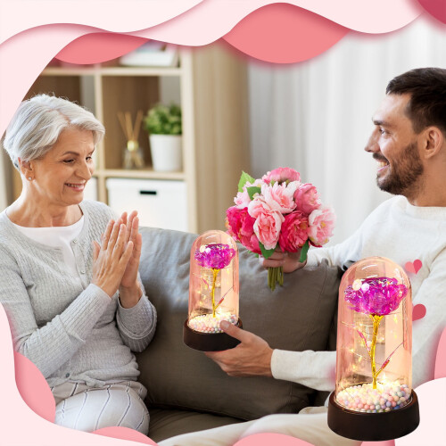 Roses éternelles sous cloche en verre avec éclairage LED multicolore 2