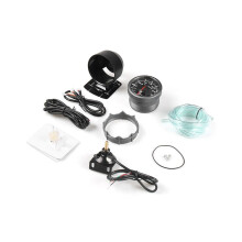 Dyno Racing 2.5 Zoll 60 mm Auto-Turbo-Ladedruckanzeige 3 Bar Weiß und Bernsteinfarben. Doppel-LED-Anzeige mit Spitzenwarnung. Auto-Messgerät.
