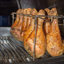 Stainless steel roasting tin. BBQ rib rack for gas smoker C