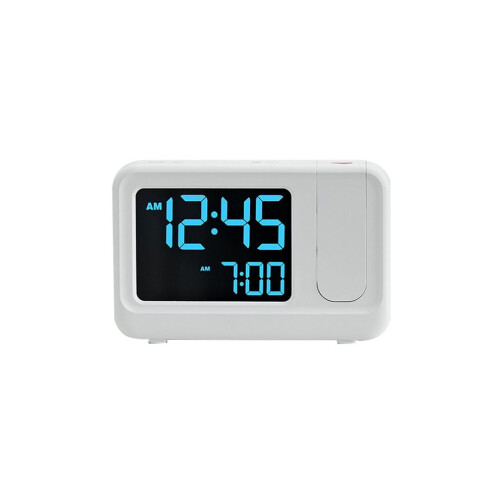 Digital multi-function projector alarm clock. Simple LCD alarm clock. Bedside alarm clock. Silent alarm clock. White
