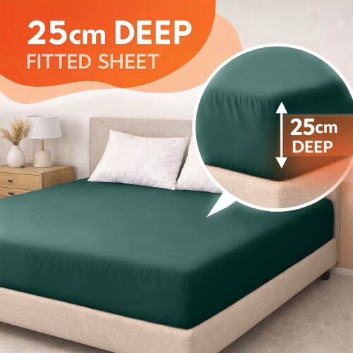 Imperial Rooms (Emerald , Double (137 x 190 cm)) Fitted Sheet Bed Sheets Extra Deep 25CM Single Double King Sizes