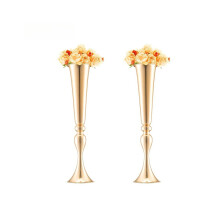 2 pieces 56 cm Tall French Gold-Colored Trumpet Vases Made of Metal for Wedding Flowers