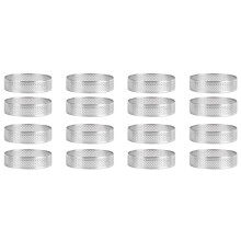 16-teiliges Set Edelstahl-Tarteringe. hitzebeständige. perforierte Kuchen- und Mousseringe. runde. doppelt gerollte Tarteringe. Metallform. 6 cm