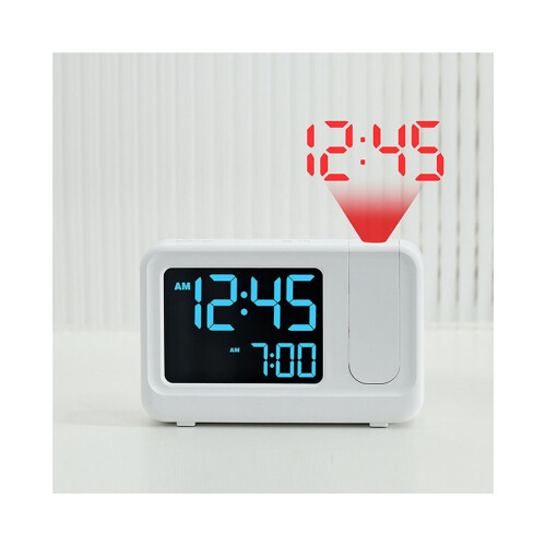 Digital multi-function projector alarm clock. Simple LCD alarm clock. Bedside alarm clock. Silent alarm clock. White 1