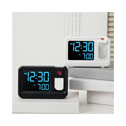 Digital multi-function projector alarm clock. Simple LCD alarm clock. Bedside alarm clock. Silent alarm clock. White 2