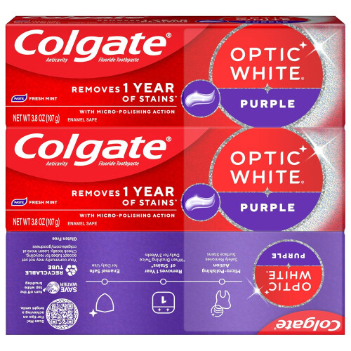 Colgate Colgate Optic White Purple, Mint, 3.8 OZ, 3 Pack 2