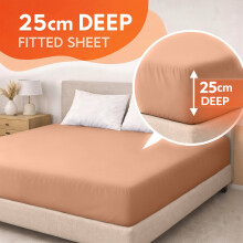 (Peach, King (152 x 200 cm)) Fitted Sheet Bed Sheets Extra Deep 25CM Single Double King Sizes