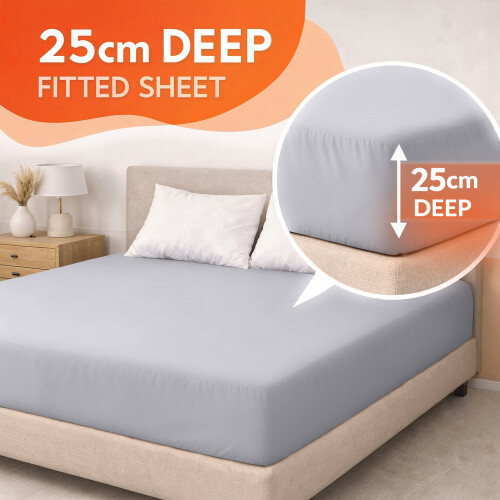 Imperial Rooms (Silver, Super King (180 x 200 cm)) Fitted Sheet Bed Sheets Extra Deep 25CM Single Double King Sizes