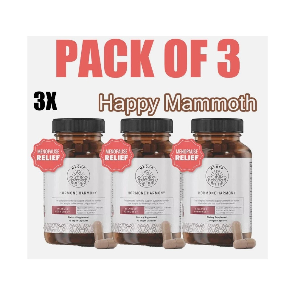3 Pack Happy Mammoth Hormone Harmony Natural Hormonal Support for Women
