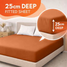 (Rust, Single (90 x 191 cm)) Fitted Sheet Bed Sheets Extra Deep 25CM Single Double King Sizes