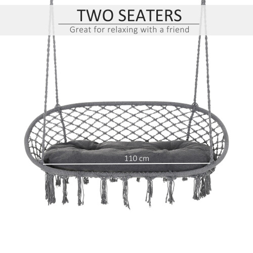 Two-Seater Boho Macrame Hammock Swing - Grey 1