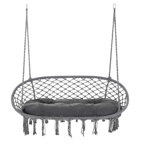 Two-Seater Boho Macrame Hammock Swing - Grey