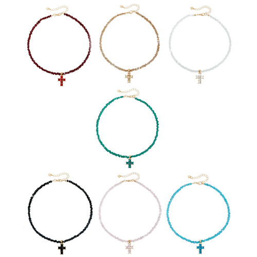 Elegant Crosses Necklace with Triangular Crystal Accent-brown 1
