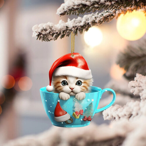 Décoration de Noël en acrylique : Chat dans une tasse (1 pièce) 2