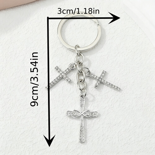 Sturdy Metal Crucifix Keychain Decorated with Sparkling 2