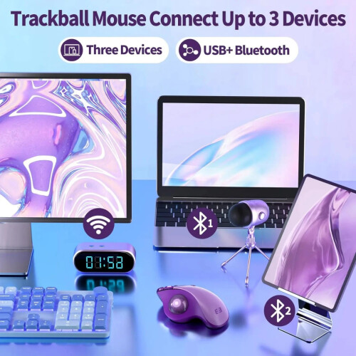 Bluetooth Wireless Trackball Mouse Ergonomic, Multi-Device, Rechargeable Mouse 1