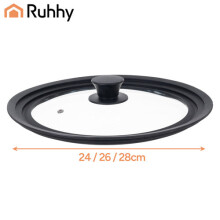 Universele 3-in-1 glazen deksel met siliconen rand, 24/26/28 cm