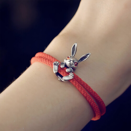 Festive Easter Rabbit Beaded Cord Bracelet Wristchain-Purple 2