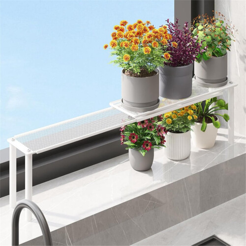 Extendable window shelf for plants. Kitchen sink organizer. Stackable narrow shelves. Kitchen countertop holder. Mesh design. 1
