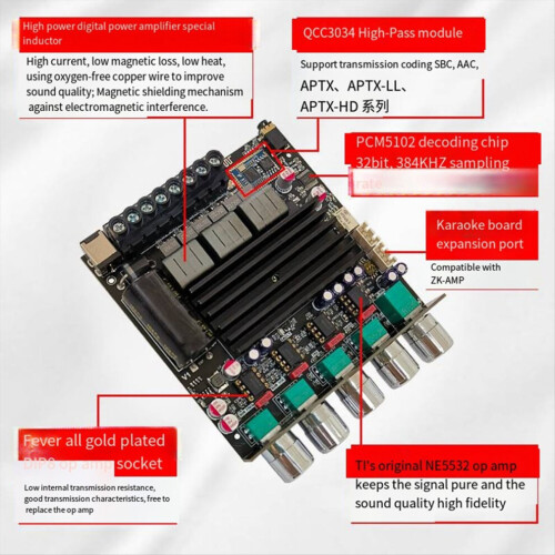 -APTX1 BT Digital Amp 2.1CH BT Amp Board 100W+100W+200W. A 2
