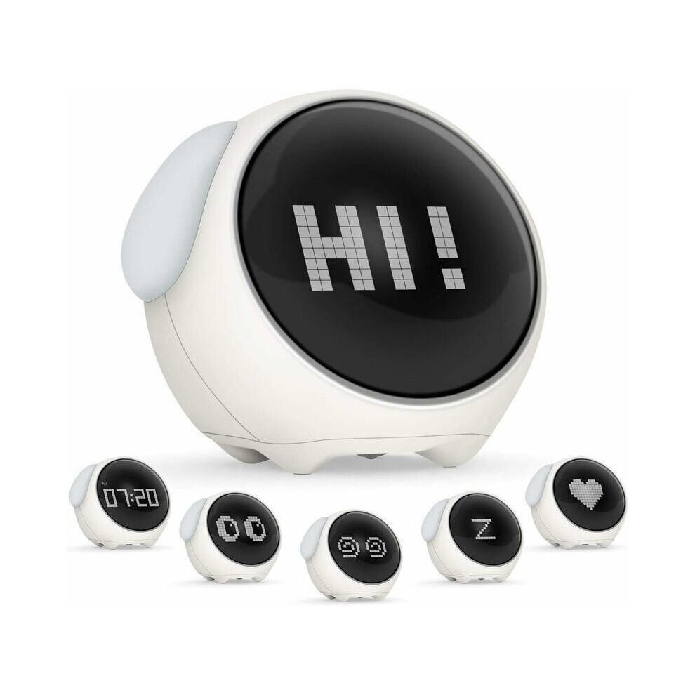 Kids Alarm Clock, Rechargeable Digital Alarm Clock, Cute Emoji  ,with Voice Control Night Light