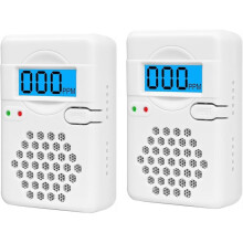 2pcs Wireless Mini Carbon Monoxide Alarm Detector, CO Alarm Battery Powered with LCD Digital Display (White)