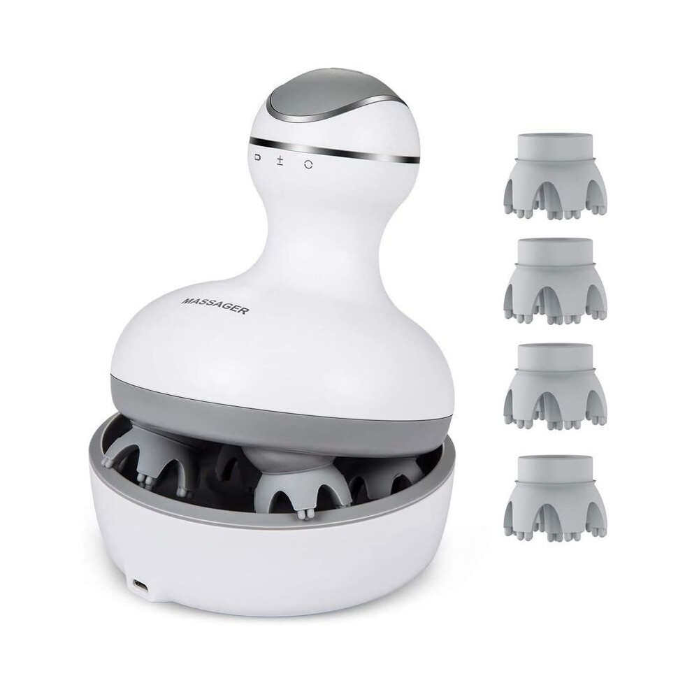 Electric Scalp Massager with 4 Replacement Massage Heads Portable Head Scratcher with Tissue Kneading Nodes Gifts Idea