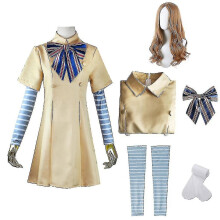 Megan Mädchen Kinder M3gan Cosplay Kostüm mit Perücke 5er-Pack Horrorfilm M3gan Kostüm Kostüm Karneval Party Halloween Verkleidung-Xin_120