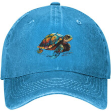 Justerbar baseballcaps med skilpaddetrykk og vasket denim