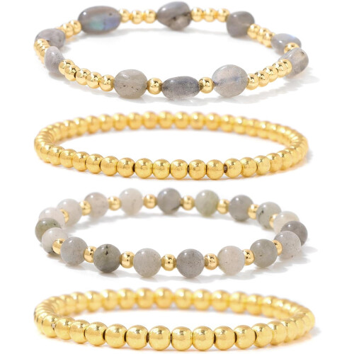 Gold Beaded Bracelet for Women Natural Stone Healing Stack