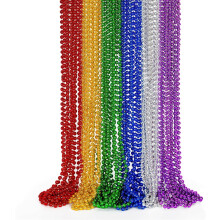 24-teiliges Set metallischer Perlenketten, 6 Farben, 84 cm