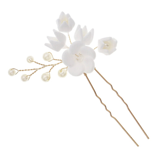 Witte bruidshaarspeld met handgemaakte bloemen