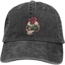 Skull & Rose Denim Baseballkeps – Justerbar Unisex-keps