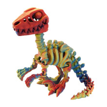 (mini, 1) Detailed 3D Printed Raptor Dinosaur Skeleton Figurine with Flexible Joints, Multicolor Display