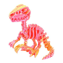 (pro, 14) Detailed 3D Printed Raptor Dinosaur Skeleton Figurine with Flexible Joints, Multicolor Display