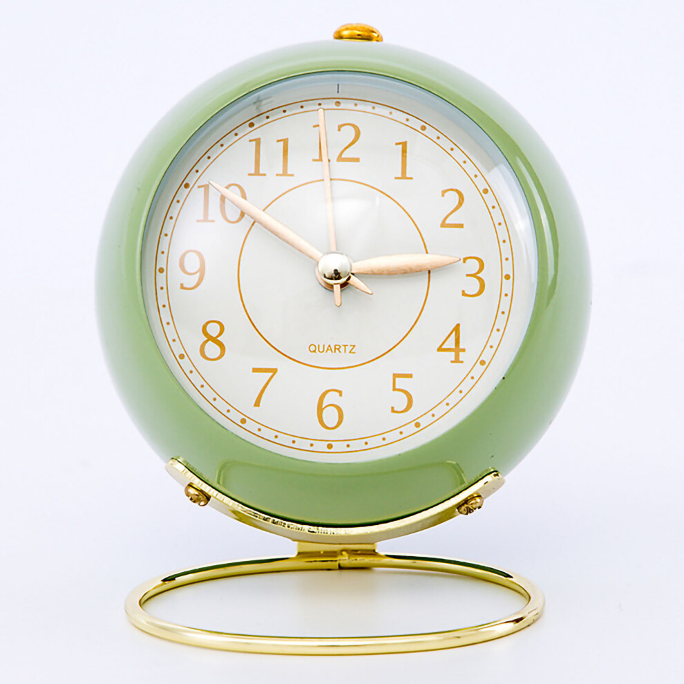 European Style Metal Clock Ingenious Mute Round Children Electronic Quartz Alarm Clock compatible Living Room Bedroom Green_0.3