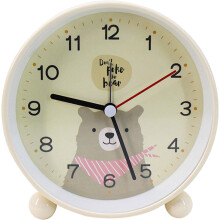 4" Round Cartoon Animal Quartz Analog Alarm Clock Silent Non Ticking Night Light Desk Clock compatible Office Bedroom Yellow Bear Yellow Bear