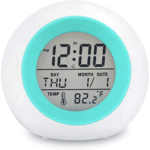 Children's digital alarm clock, 7-color night light, snooze, erature detection, students to wake up