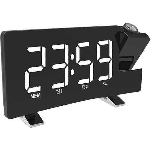 Digital Alarm Clock Projector USB Charging Alarm Clock 180 Degree Display (White)
