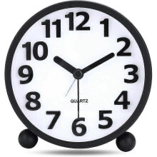 Silent Analog Alarm Clock, Black Metal Large 3D Numbers, Tick-Free Table Clock With Night Light Bedside Table Alarm Clock 10.8cm