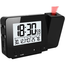 Projection clock, digital alarm clock, LED display projector clock with backlight snooze, 2 alarm sounds (black)