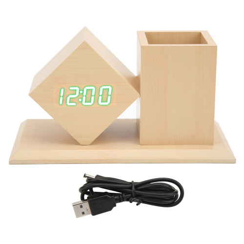 LED Alarm Clock Pen Holder with Green Light Era Display Simple Durable Safe
