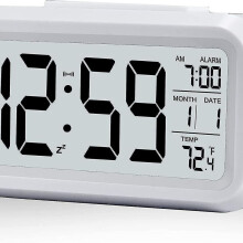 LED display digital alarm clock compatible bedroom and home office in white