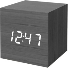 1pc Wooden Digital Alarm Clock, Alarm Clock with USB Battery Powered Desk Clock, Cube Clock (Black)