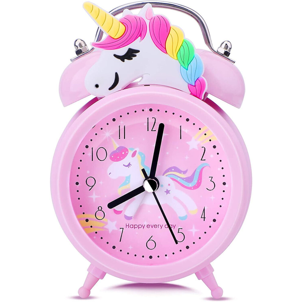 Unicorn Alarm Clocks compatible Girls, Silent Bedside Clocks with Backlight, Non-Ticking Vintage Twin Clocks compatible Heavy Sleepers